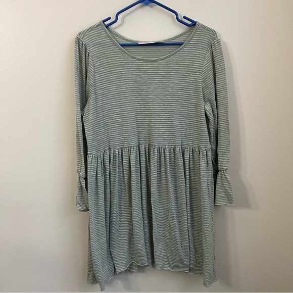 FREE PEOPLE FP BEACH Jess Dress Size Medium in Sage Green Striped - Picture 2 of 10